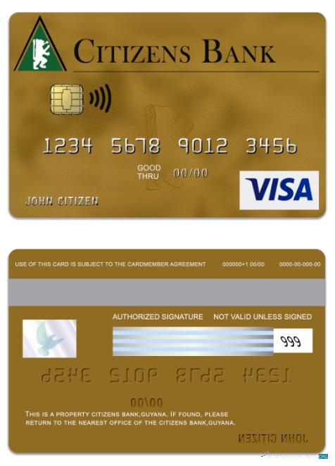 Download Guyana Citizens Bank visa gold card Photoshop template